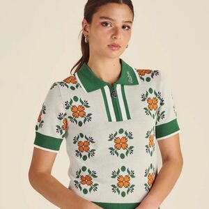 Malbon Lucia Quarter Zip Polo Ivory Multi